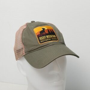 Rocky Mountain National Park Hat Cap Snap Back Green Tan Trucker Mesh Patch Mens